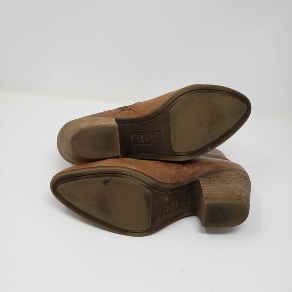 Frye Ankle Boots Women's Size 6.5 Jennifer Wheat Side Zip Pointed Toe - Flaws - Picture 9 of 12